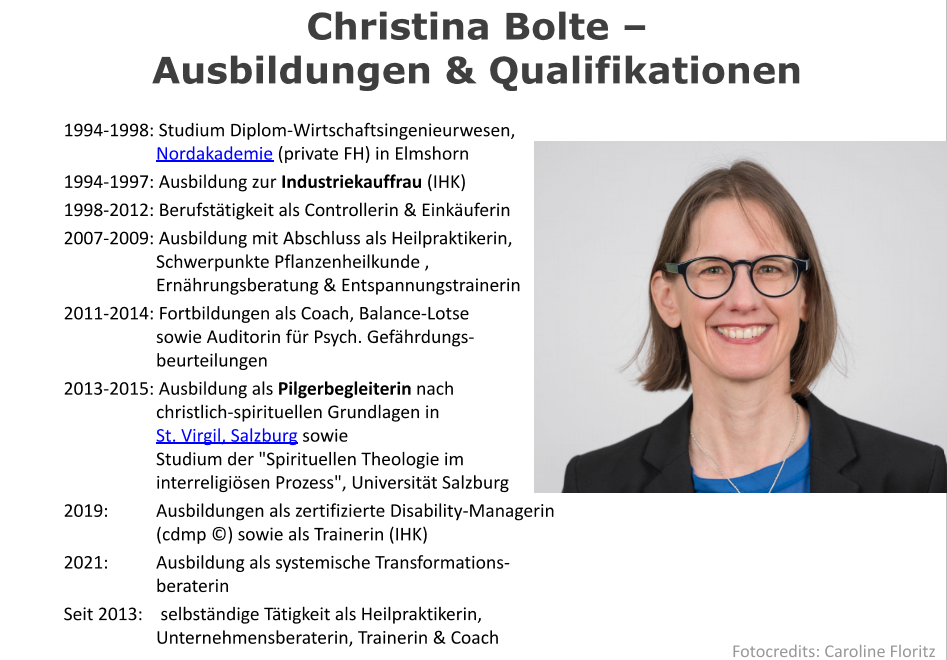 Ausbildungen und Qualifikationen von Christina Bolte